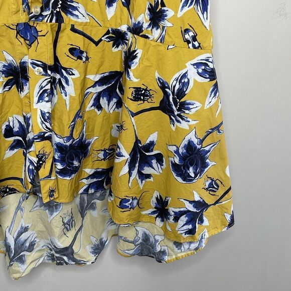 OSMAN YOUSEFZADA Beetle Print Shirtdress Women 2 Yellow Floral Scarab Cotton - Picture 8 of 16